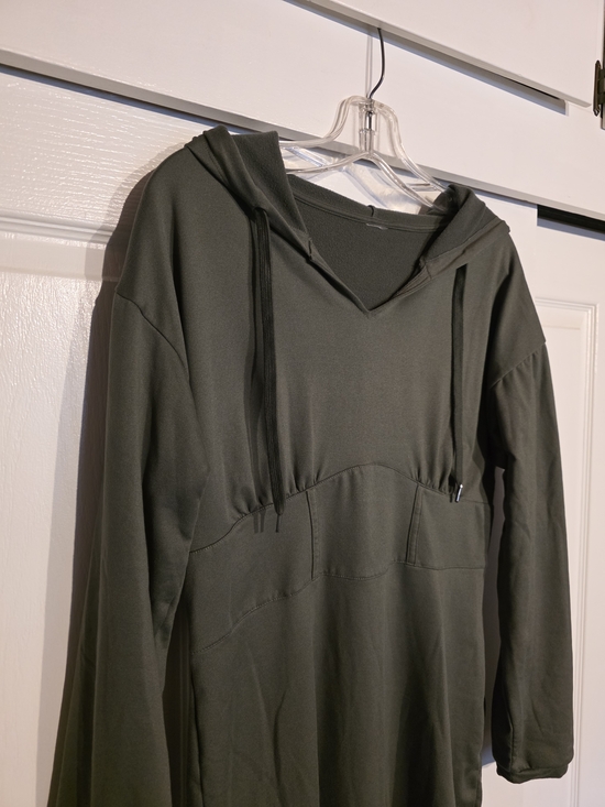 Olive Green Hooded Tunic Sweatshirt Dress - Picture 2 of 3
